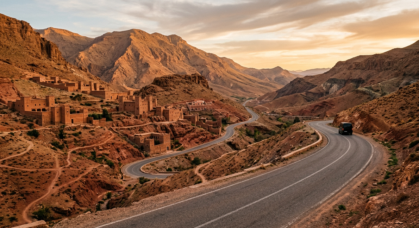 Open road through the Atlas mountains