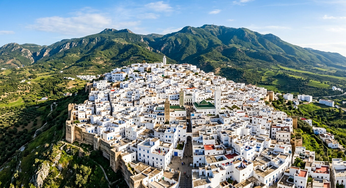 Whitewashed houses of Tetouan with the Rif mountains behind